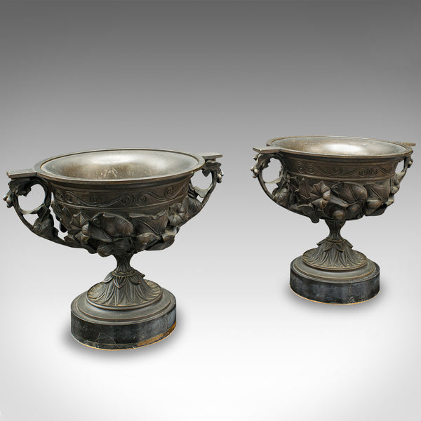 Large Pair Of Antique Drinking Cups, Italian Bronze Grand Tour Goblet, Victorian