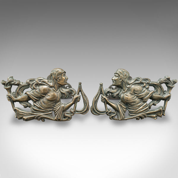 Pair Of Antique Figural Andirons, French Bronze, Fireside, Country House, C.1850