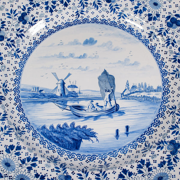 Very Large Antique Decorative Serving Plate, Belgian, Ceramic Charger, C.1920