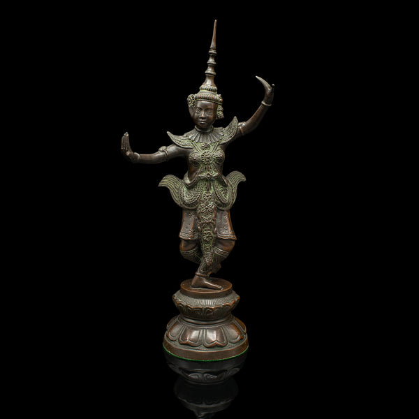 Antique Siamese Dancer Statue, Thai, Bronze Deity Figure, Victorian, Circa 1850