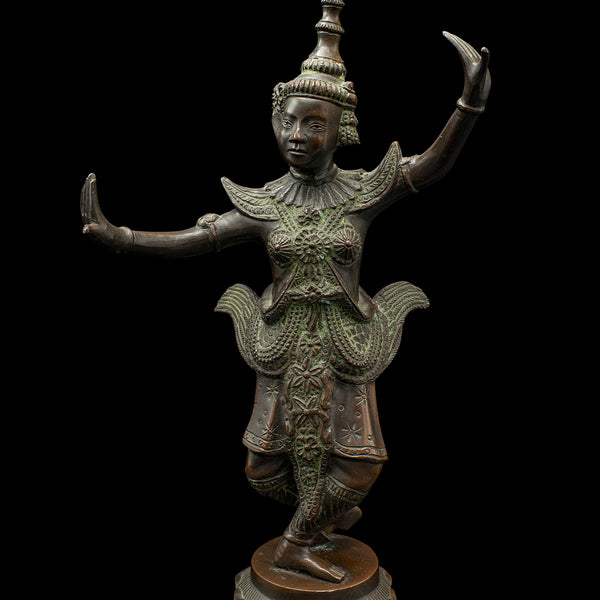 Antique Siamese Dancer Statue, Thai, Bronze Deity Figure, Victorian, Circa 1850