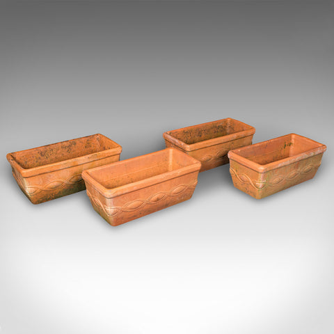 Set of 4 Vintage Windowsill Planters, Italian, Terracotta, Window Box Jardiniere