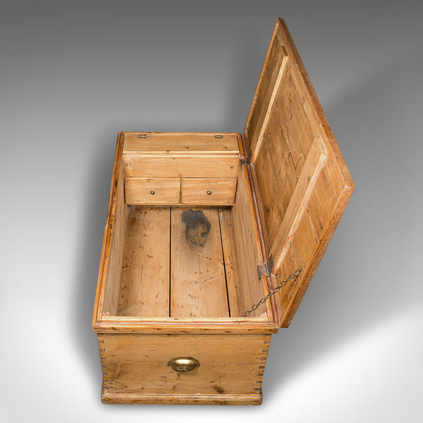 Antique Work Chest, English, Pine, Tool Trunk, Candlebox, Victorian, Circa 1900