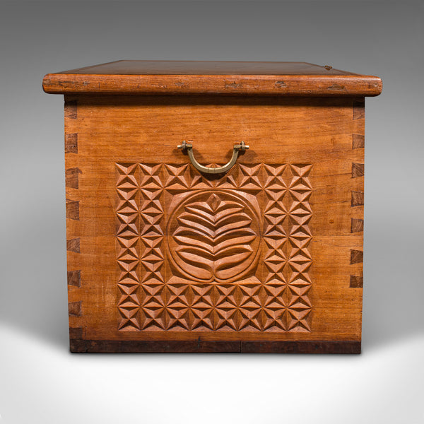 Large Vintage Carved Chest, Burmese, Solid Teak Decorative Trunk, Art Deco, 1930