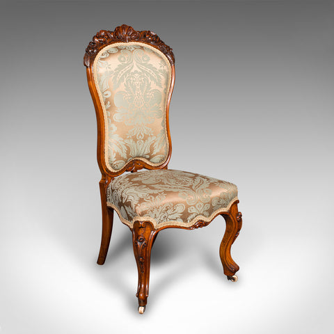 Antique Drawing Room Chair, English, Walnut, Ladies, Side Seat, Early Victorian