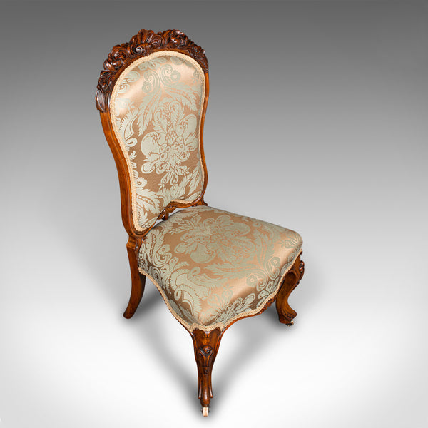 Antique Drawing Room Chair, English, Walnut, Ladies, Side Seat, Early Victorian