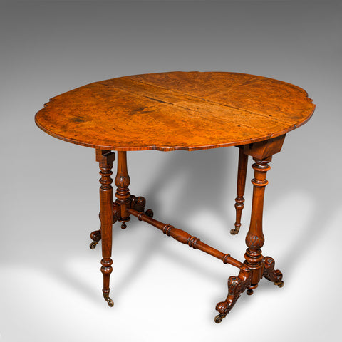 Antique Sutherland Table, English, Burr Walnut, 4 Seat, Occasional, Victorian