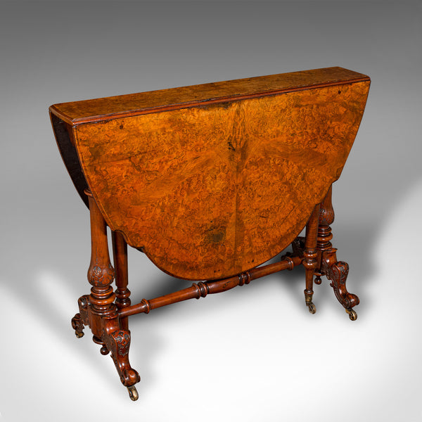 Antique Sutherland Table, English, Burr Walnut, 4 Seat, Occasional, Victorian