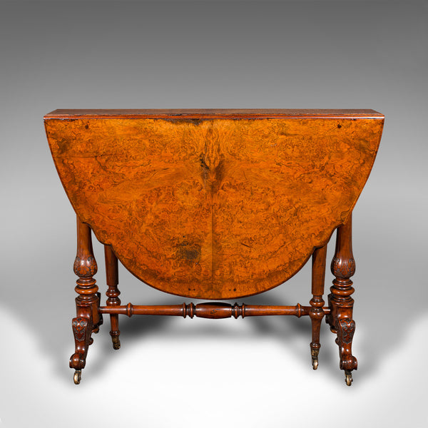 Antique Sutherland Table, English, Burr Walnut, 4 Seat, Occasional, Victorian