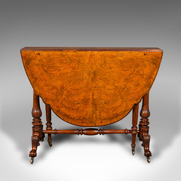 Antique Sutherland Table, English, Burr Walnut, 4 Seat, Occasional, Victorian