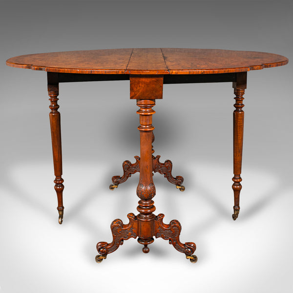 Antique Sutherland Table, English, Burr Walnut, 4 Seat, Occasional, Victorian