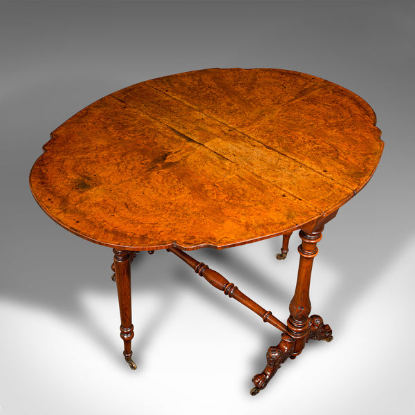 Antique Sutherland Table, English, Burr Walnut, 4 Seat, Occasional, Victorian