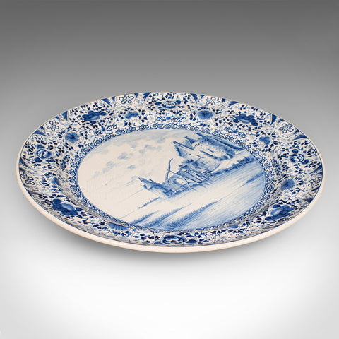 Large Antique Charger, Belgian, Ceramic, Serving Plate, Blue & White, Circa 1920