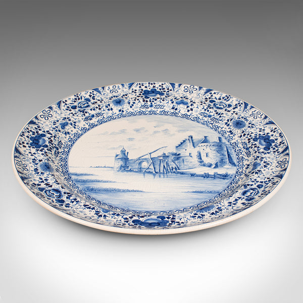 Large Antique Charger, Belgian, Ceramic, Serving Plate, Blue & White, Circa 1920