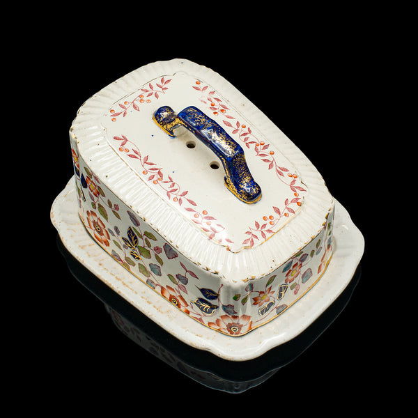 Antique Decorative Cheese Keeper, English, Ceramic, Butter Dish, Victorian, 1900