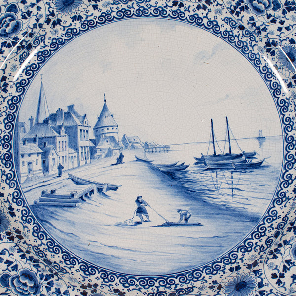 Large Antique Serving Plate, Belgian, Ceramic Charger, Decorative, Circa 1920