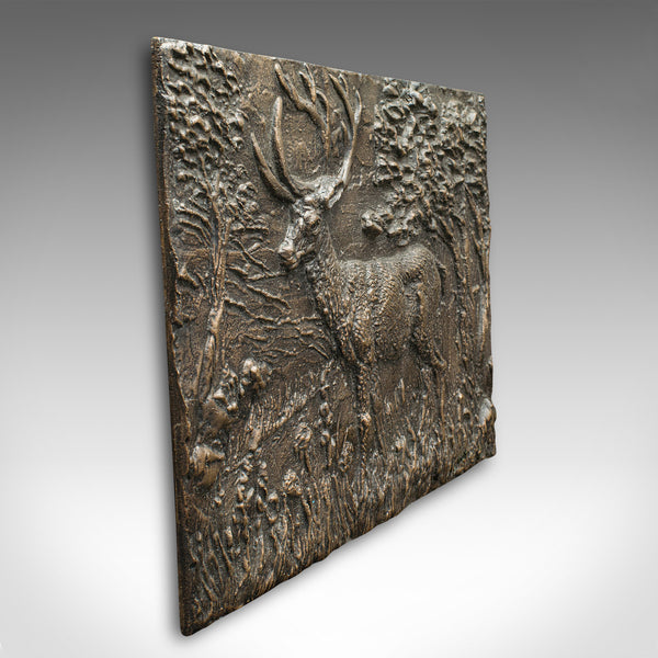 Vintage Stag Relief Plaque, English, Bronze, Decorative Plate, Country House