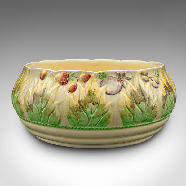 Large Vintage Fruit Bowl, English, Hand Painted Ceramic, Decorative Dish, C.1930