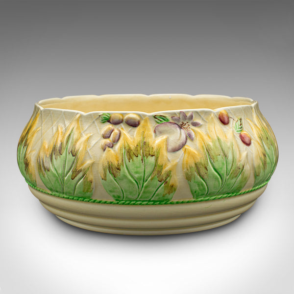 Large Vintage Fruit Bowl, English, Hand Painted Ceramic, Decorative Dish, C.1930