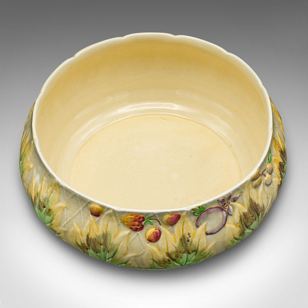 Large Vintage Fruit Bowl, English, Hand Painted Ceramic, Decorative Dish, C.1930