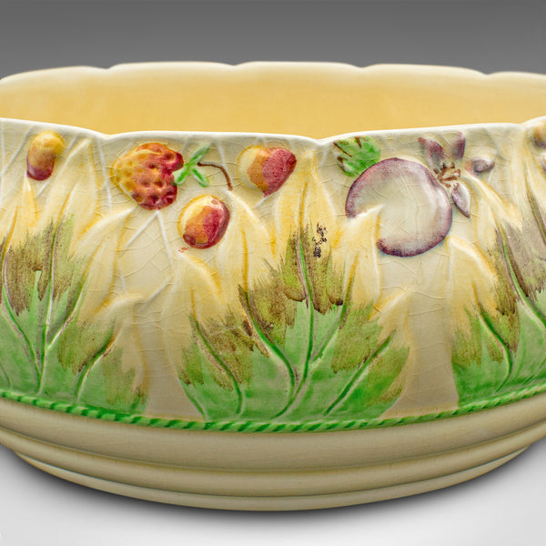 Large Vintage Fruit Bowl, English, Hand Painted Ceramic, Decorative Dish, C.1930