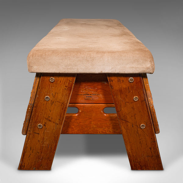 Antique Gymnasium Bench, English, Pine, Suede, Window Seat, Dining Room, C.1920