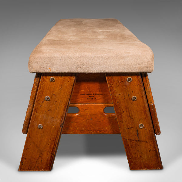 Antique Gymnasium Bench, English, Pine, Suede, Window Seat, Dining Room, C.1920