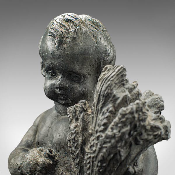 Heavy Antique Putto Figure, Italian, Lead Cherub Statue, Neoclassical, Victorian