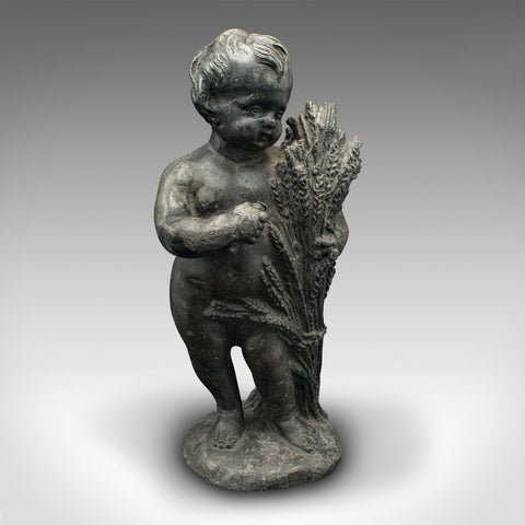 Heavy Antique Putto Figure, Italian, Lead Cherub Statue, Neoclassical, Victorian