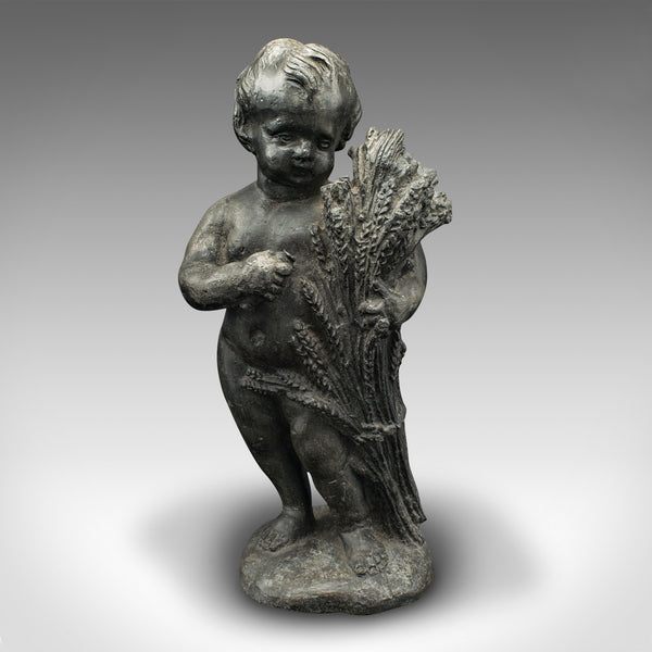 Heavy Antique Putto Figure, Italian, Lead Cherub Statue, Neoclassical, Victorian