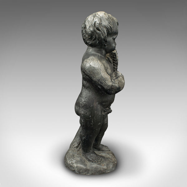 Heavy Antique Putto Figure, Italian, Lead Cherub Statue, Neoclassical, Victorian