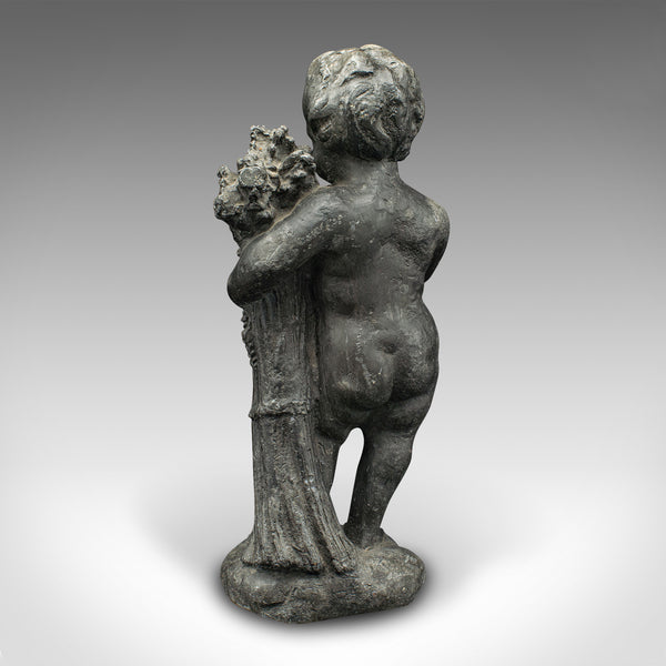 Heavy Antique Putto Figure, Italian, Lead Cherub Statue, Neoclassical, Victorian