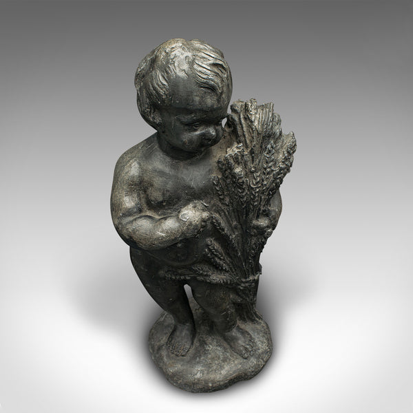 Heavy Antique Putto Figure, Italian, Lead Cherub Statue, Neoclassical, Victorian