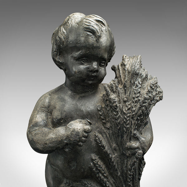 Heavy Antique Putto Figure, Italian, Lead Cherub Statue, Neoclassical, Victorian