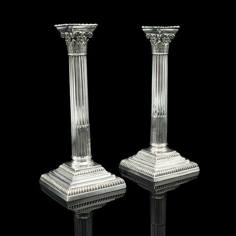 Pair Of Antique Decorative Candlesticks, English, Silver Plate, Late Victorian
