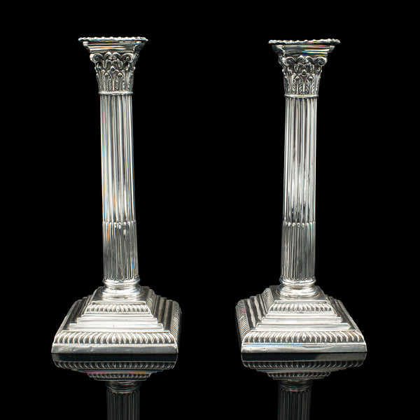 Pair Of Antique Decorative Candlesticks, English, Silver Plate, Late Victorian