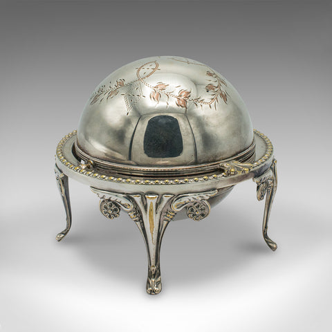 Antique Caviar Dome, English, Silver Plate, Glass, Serving Bowl, Edwardian, 1910