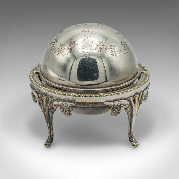 Antique Caviar Dome, English, Silver Plate, Glass, Serving Bowl, Edwardian, 1910