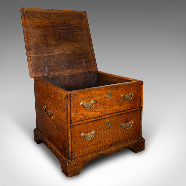 Antique Storage Chest, English, Oak, Fireside Bin, Bedside Box, Georgian, C.1780