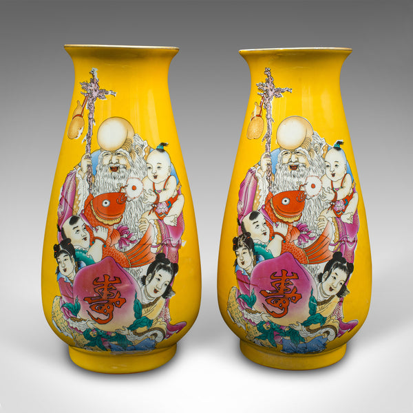Pair Of Vintage Character Vases, Chinese, Ceramic, Baluster Urn, Art Deco, 1940