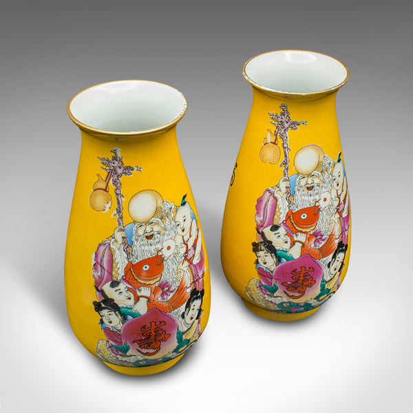 Pair Of Vintage Character Vases, Chinese, Ceramic, Baluster Urn, Art Deco, 1940