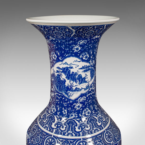 4' Tall Vintage Floor Vase, Chinese, Blue & White, Ceramic, Display, Art Deco