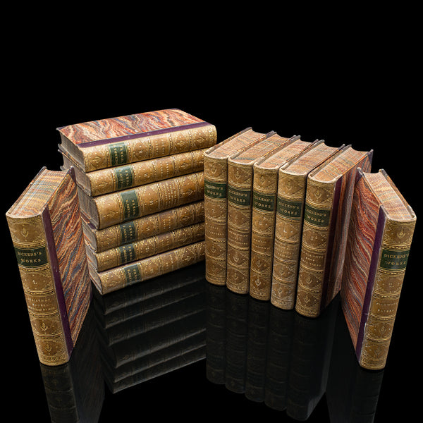 Antique Book Set, 13 Vols Charles Dickens Novels, English, Fiction, Victorian