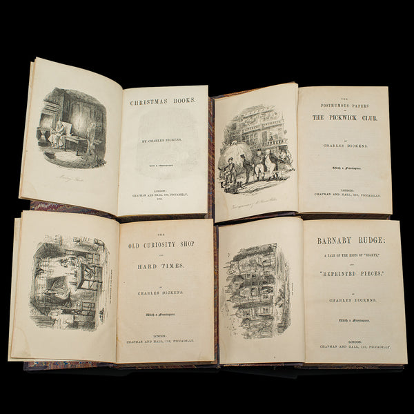 Antique Book Set, 13 Vols Charles Dickens Novels, English, Fiction, Victorian