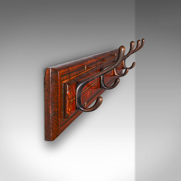 Antique Reception Wall Rack, English Oak, Hall, Coat Hooks, Aesthetic, Victorian