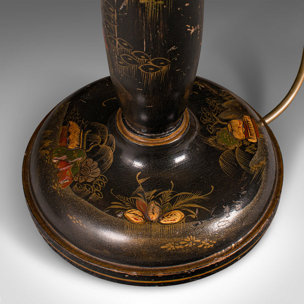 Vintage Ebonised Side Lamp, Oriental, Japanned, Table Light, Art Deco, C.1930