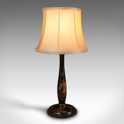 Vintage Ebonised Side Lamp, Oriental, Japanned, Table Light, Art Deco, C.1930