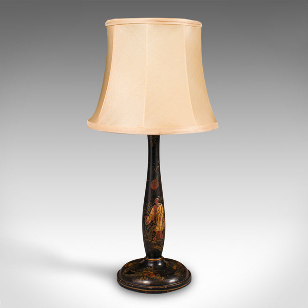 Vintage Ebonised Side Lamp, Oriental, Japanned, Table Light, Art Deco, C.1930