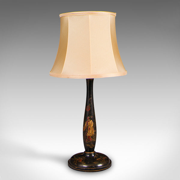 Vintage Ebonised Side Lamp, Oriental, Japanned, Table Light, Art Deco, C.1930