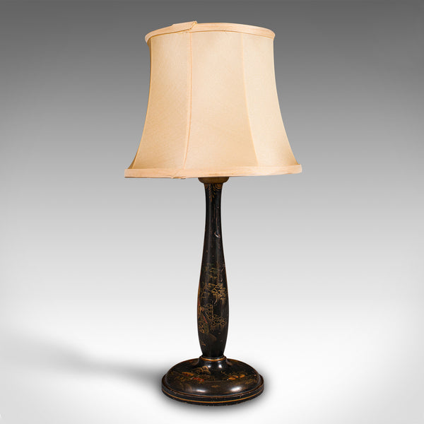 Vintage Ebonised Side Lamp, Oriental, Japanned, Table Light, Art Deco, C.1930